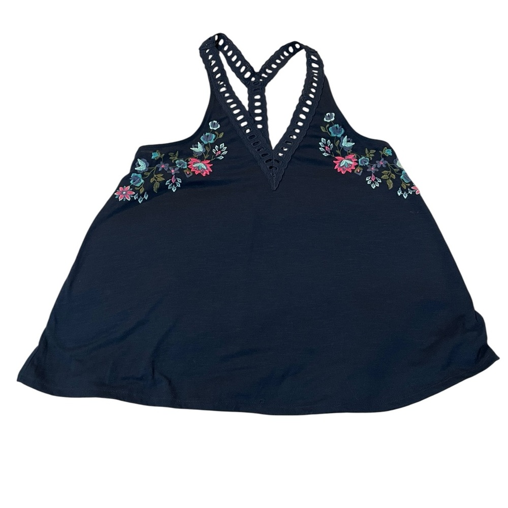 Hollister Navy Floral Embroidered Tank Top